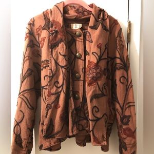 Vintage U.R.U Wool Crop Jacket with tie neck detail. Wool blend. Swing coat.